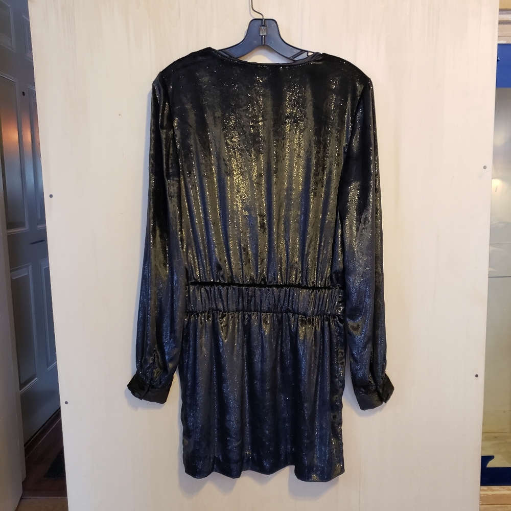 Frame Metallic Velvet Long-Sleeve Short Cocktail Dress - Size 4 - Picture 11 of 12